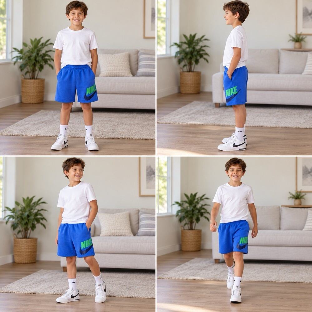 Nike Boys Large Royal Blue Fleece Shorts Big Logo Swoosh Athletic
